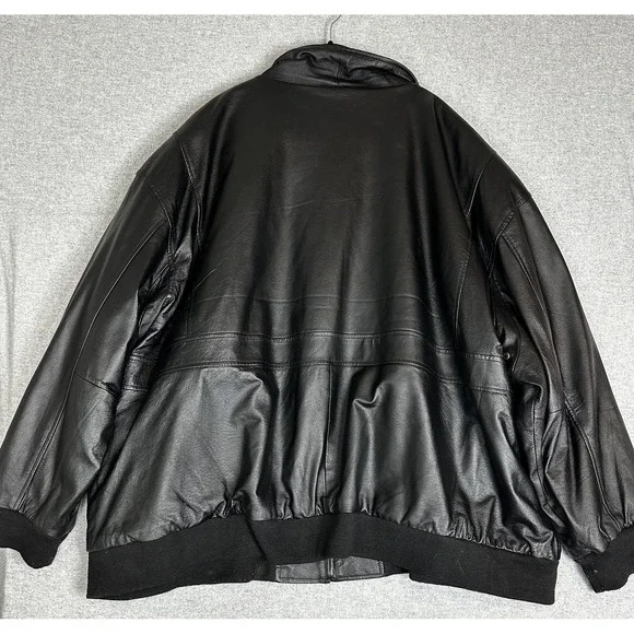 Falcon‎ Bay Leather Jacket Mens 6X Black Bomber American Flag Lining Big Tall